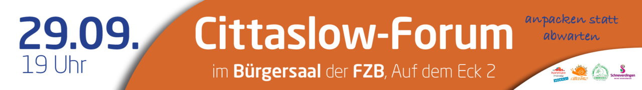 Das Bild zeigt den Banner für das Cittaslow-Forum am 29. September 2021
