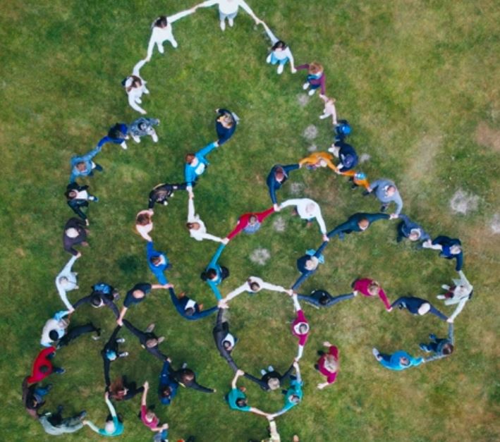 Foto von oben von Menschen, die sich an den Händen halten